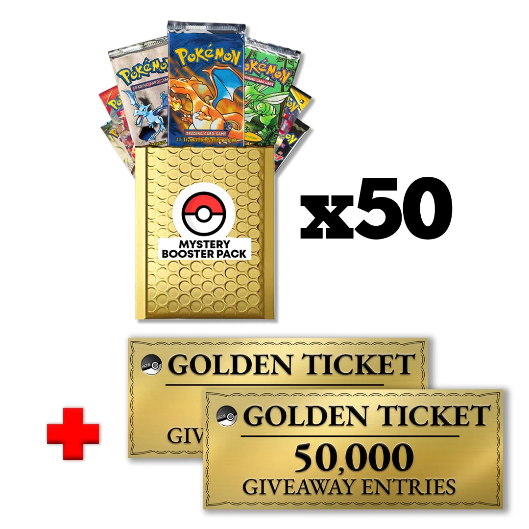 mystery booster booster box 50X Pokémon Booster Packs and Two Golden Tickets – MysteryPokeSlabs